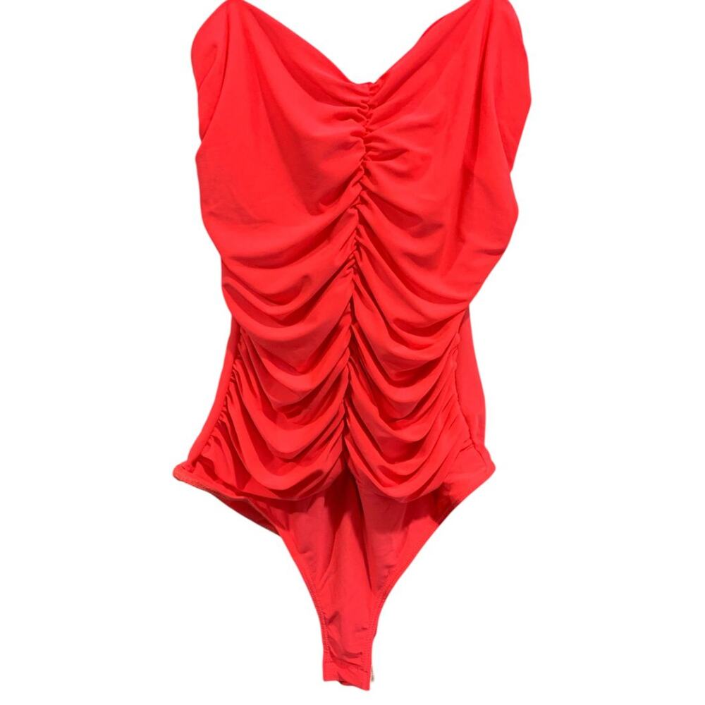 Medium Fashion Nova New Neon Pink Camila Ruched Bodysuit Tie Back
